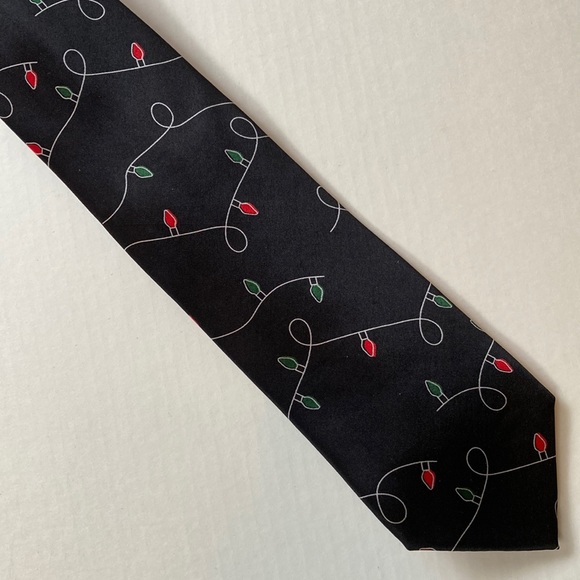 Christmas Lights Black Silk Men’s Tie - Picture 3 of 6